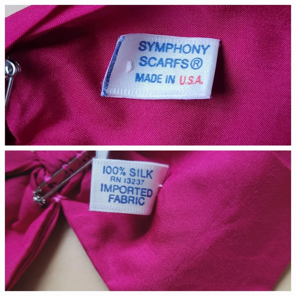 Symphony Scarfs 100% Silk Vintage Bow Pin/Brooch, Fuschia Pink